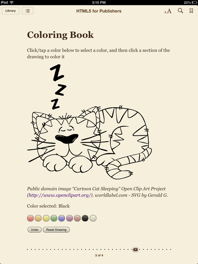 SVG Coloring Book page in iBooks for iPad
