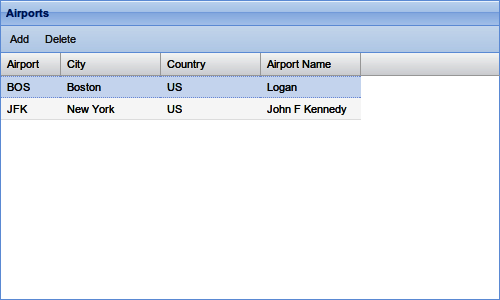 Airports UI in a browser
