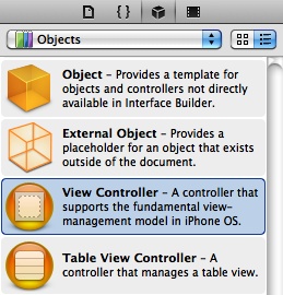 A view controller object in the Object Library