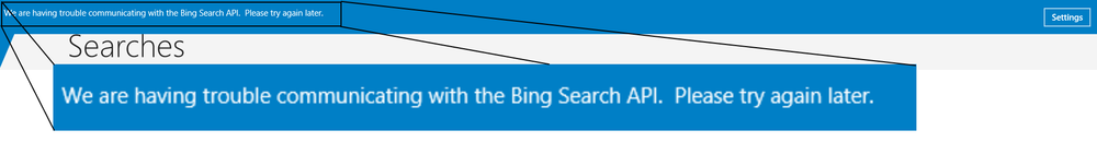 Bing Search API Unavailable message displayed to the user