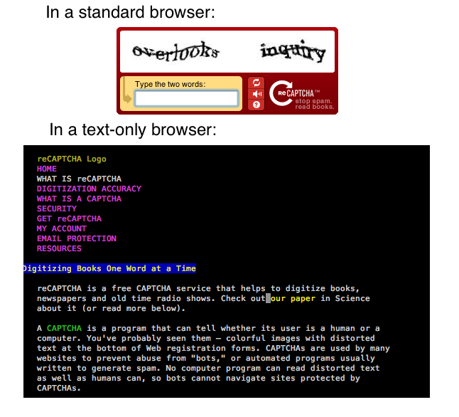 CAPTCHA in a text browser versus a typical browser