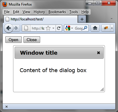 Buttons to open and close the dialog box