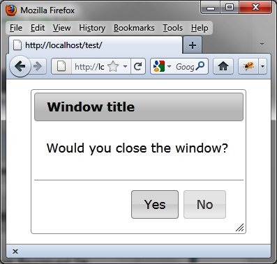 The Yes and No buttons now appear in the dialog box