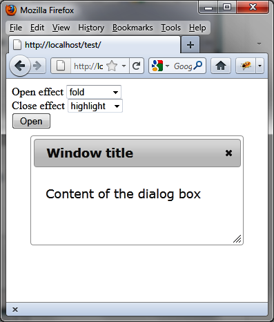 Application of an effect at the opening and closing of the dialog box