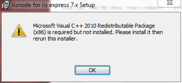 Message warning us that we need to install the C++ redistributable package