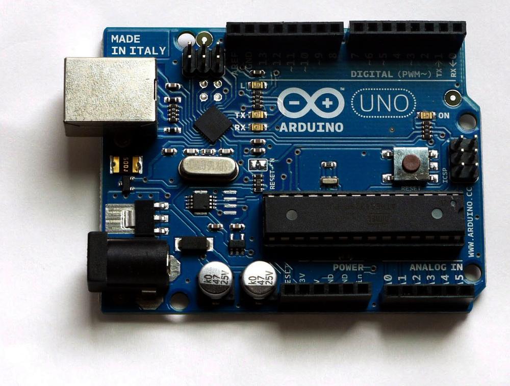 Front of the Arduino Uno (Rev. 2).