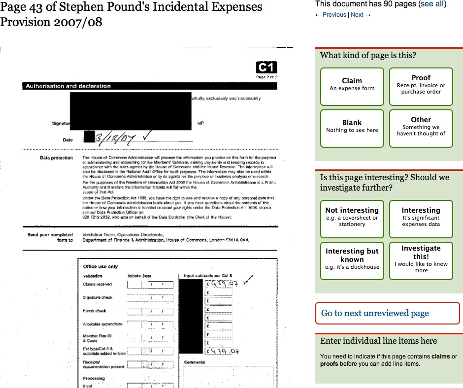 A redacted copy of Stephen Pound’s incidental expenses (the Guardian)