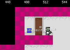 Now we can see where we placed the level exit in the editor.