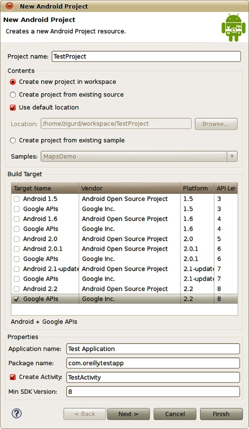 The New Android Project dialog