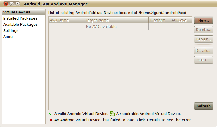 The SDK and AVD Manager