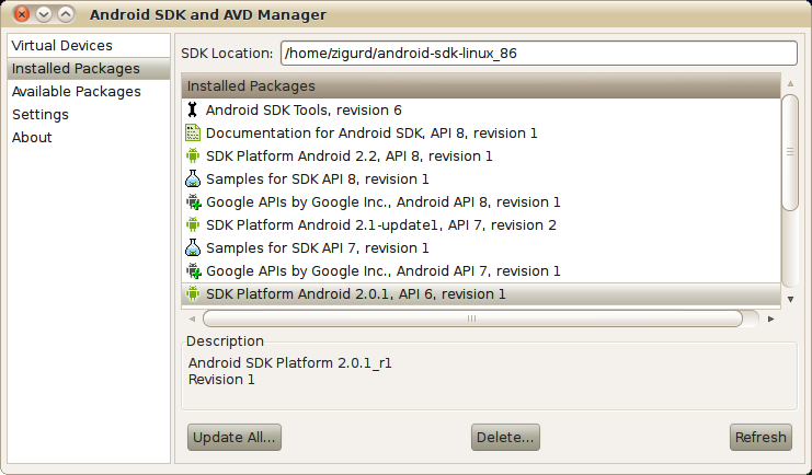 Updating the SDK with the SDK and AVD Manager