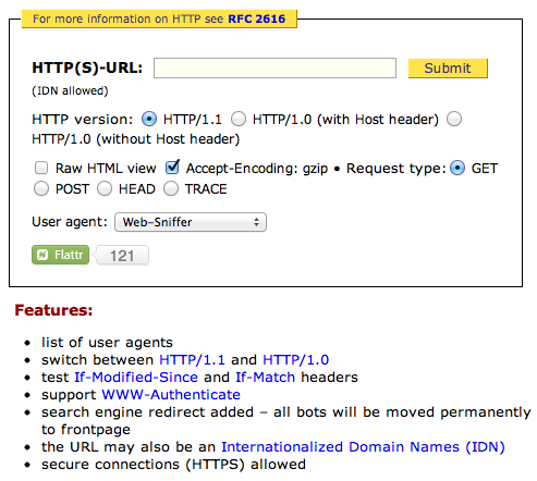 Customize HTTP request and response headers with Web Sniffer
