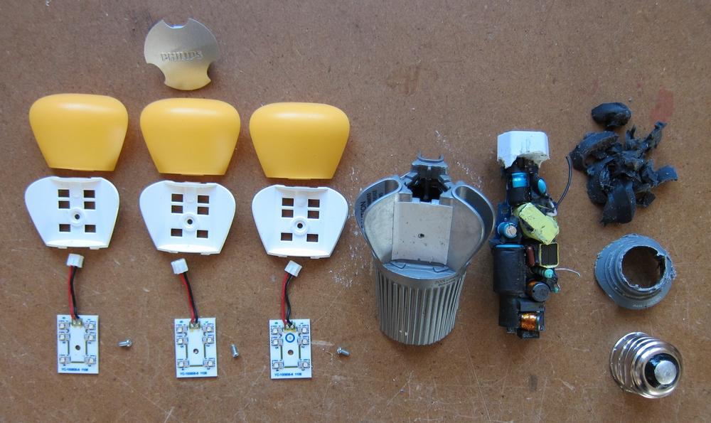 A Philips AmbientLED 12.5W broken down into its components