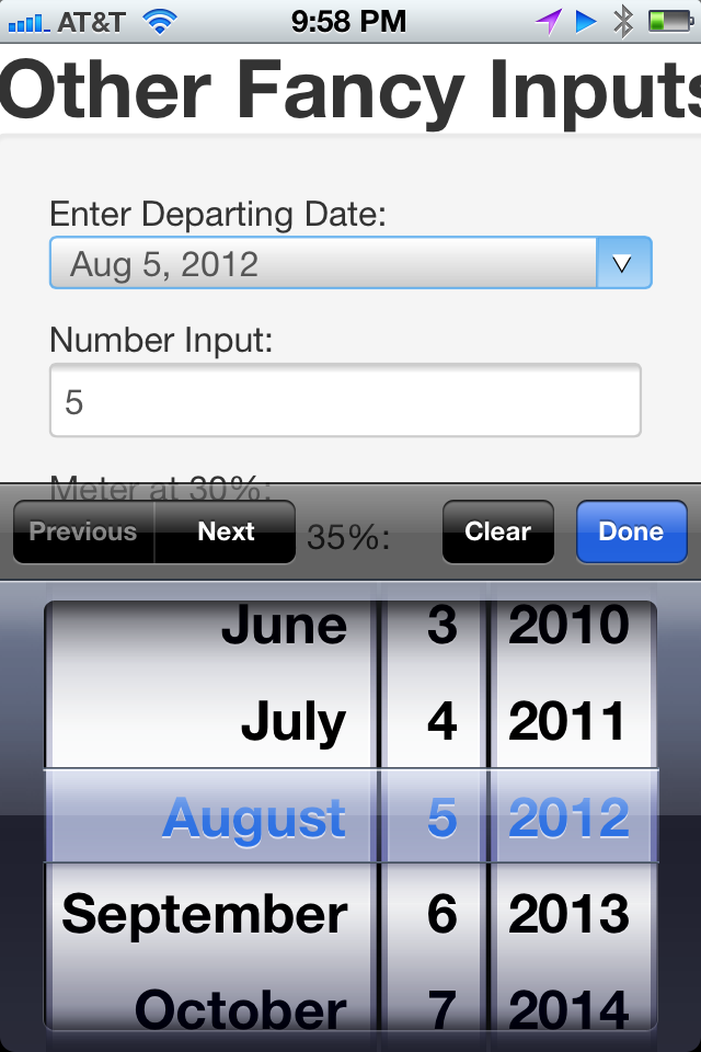 The date input field in the iOS 5 Safari browser on an iPhone