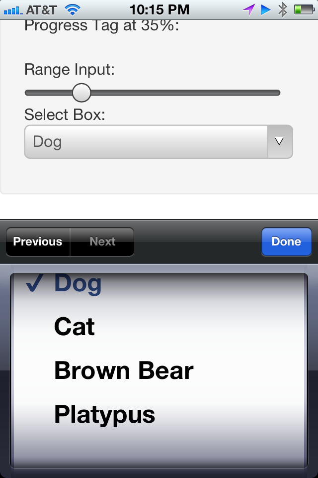 The Select Box displayed in iOS 5 on the iPhone