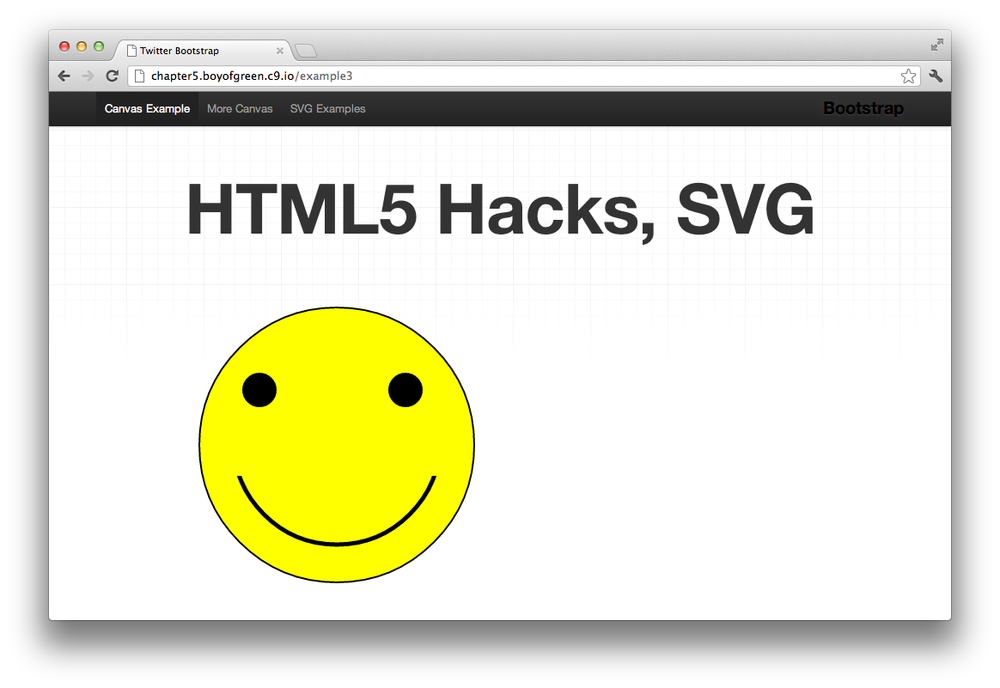 The SVG smiley face illustration where the SVG is inline with the HTML