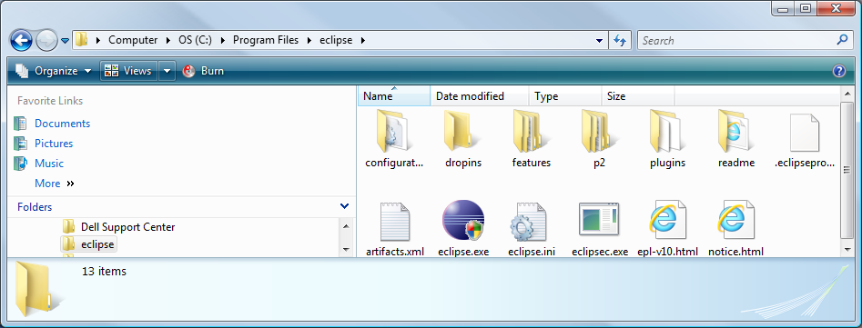 Contents of the Eclipse folder