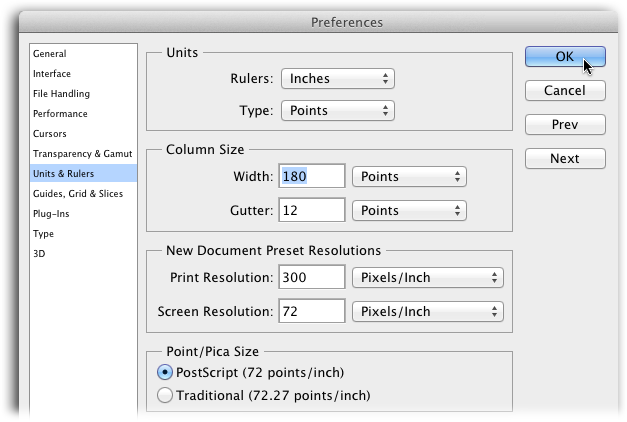To really save some time, take a moment to adjust the settings in the New Document Preset Resolutions section. From that point on, Photoshop automatically fills in the New Document dialog box with the settings you entered here (you’ll learn about creating new documents on page 41).