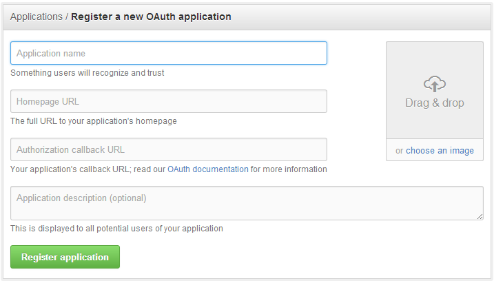 Client registration form at GitHub (2013)
