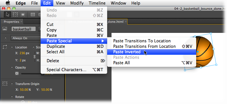 When you read in a Missing Manual, “Choose Edit→Paste Special→Paste Inverted,” that means: “Click the Edit menu to open it. Then click Paste Special in that menu; choose Paste Inverted in the resulting submenu.”