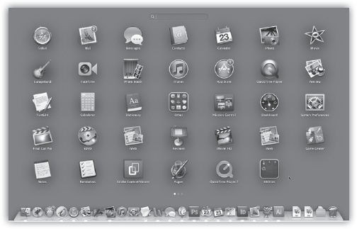 Launchpad displays all your programs’ icons at once, neatly spaced and ready to open with a single click. To see more pages full of icons, swipe left or right with two fingers on your trackpad (or with one finger on your Magic Mouse).New in Mountain Lion: The search box at top.