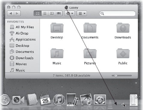When you find yourself confronting a Finder window that contains useful stuff, consider dragging its proxy icon to the Dock. That will install its folder or disk icon there for future use. It’s not the same as minimizing the window, which puts the window icon into the Dock only temporarily. (Note: Most document windows also offer a proxy-icon feature, but it usually produces only an alias when you drag the proxy to a different folder or disk.)