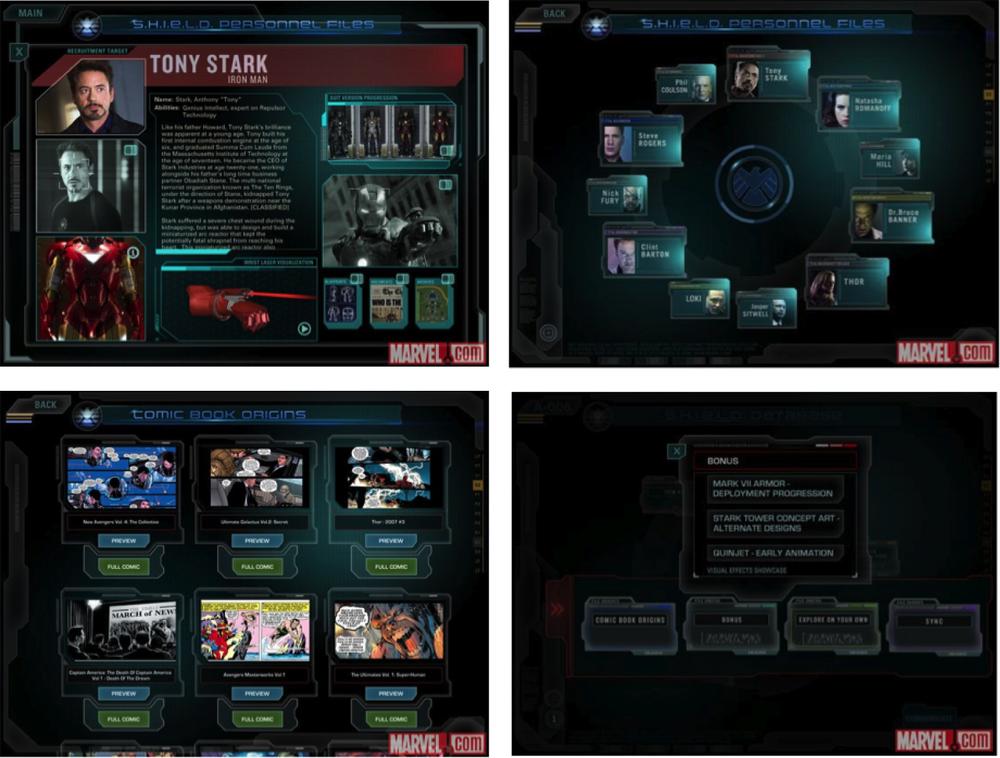 Marvel’s The Avengers second-screen app for iPad, accompanying the movie-watching experience (source: Marvel.com).