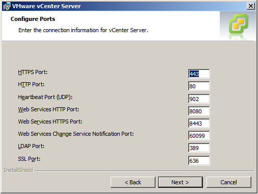 Configure vCenter Server ports