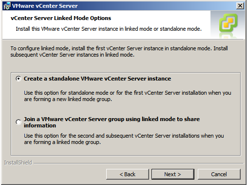 Choosing the vCenter installation type