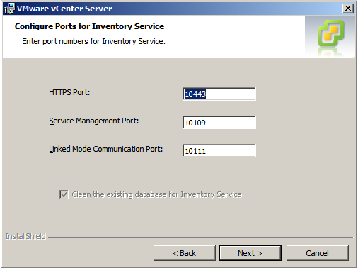vCenter Server inventory ports