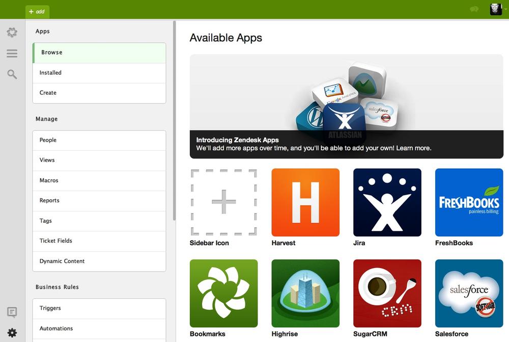 Administrator user interface, with the Apps administration page selected