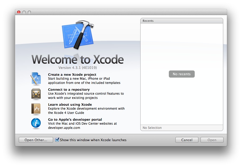 The Welcome to Xcode window