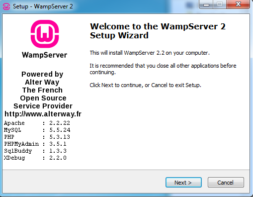 All that work for the little pink “W” logo. It’s worth it, though. Installing PHP manually (as detailed in the appendixes) makes this look like a walk in the park.