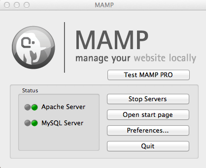 This control panel is MAMP’s home base. You can start and stop software components and make all your configuration changes here. While you’re getting your PHP feet wet, you may want to move the MAMP icon into your dock; you’ll be using it a ton.