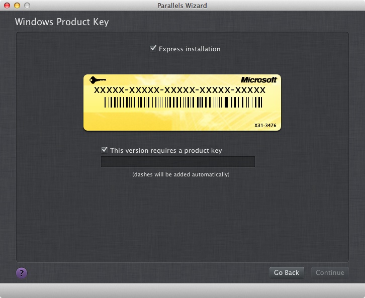 Putting in the product key