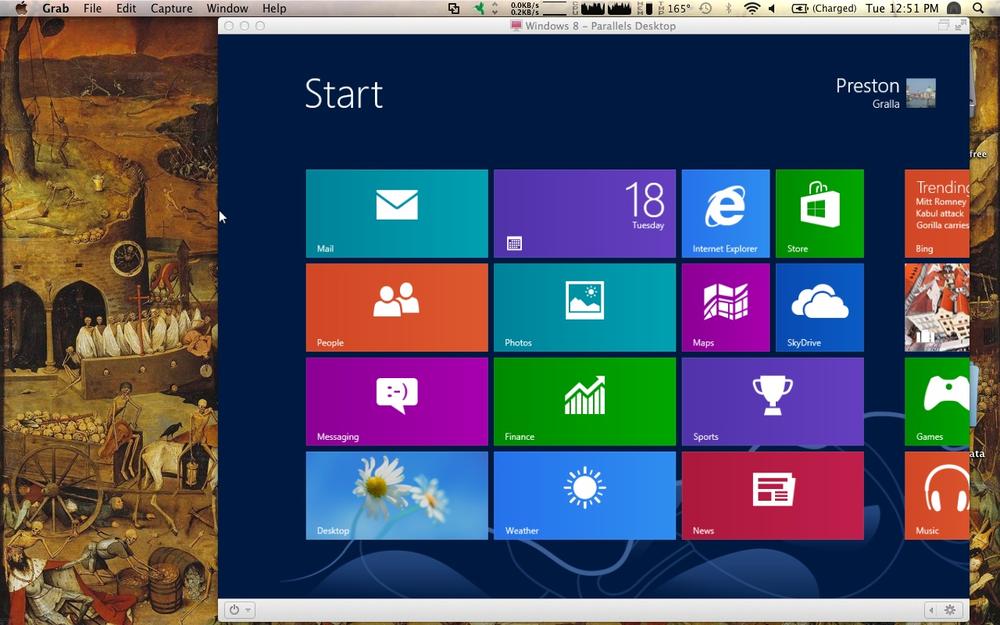 Here it is—Windows 8 running on Parallels