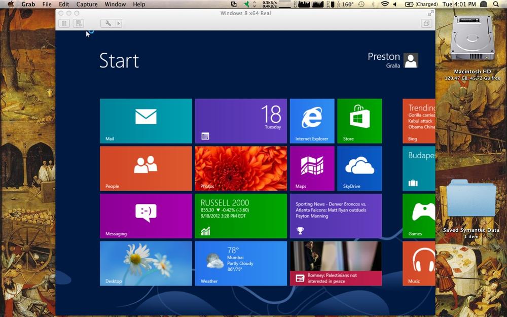 Windows 8 running on VMWare Fusion