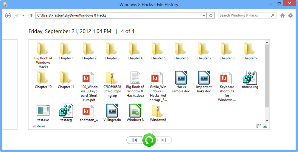 Opening File History from File Explorer