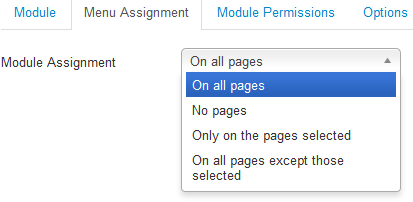 Menu Assignment options for modules