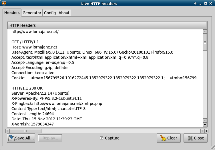 LiveHTTPHeaders showing HTTP details