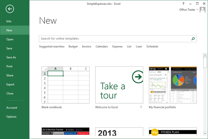 When you click New, you see a page resembling the welcome page that greets you when you start Excel. To create a new, empty workbook, click âBlank workbook.â Excel opens the workbook in a new window, so that itâs separate from your current workbook, which Excel leaves untouched.