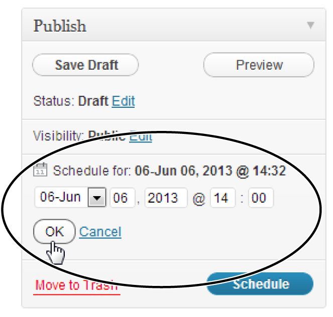 WordPress lets you schedule publication down to the minute.