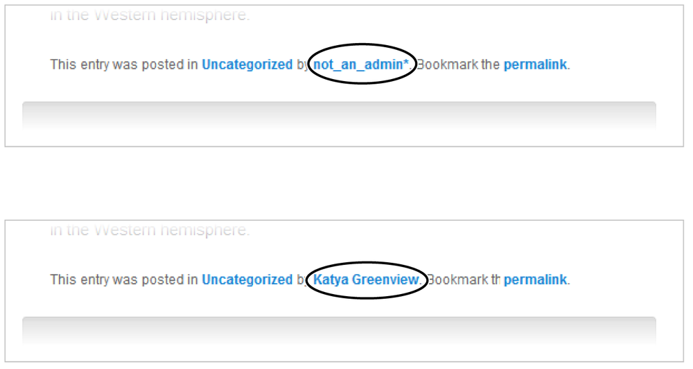 Top: By default, your user name signs every post. Bottom: A nickname makes more sense.