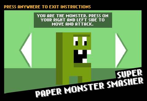 The instructions screen for Super Paper Monster Smasher.