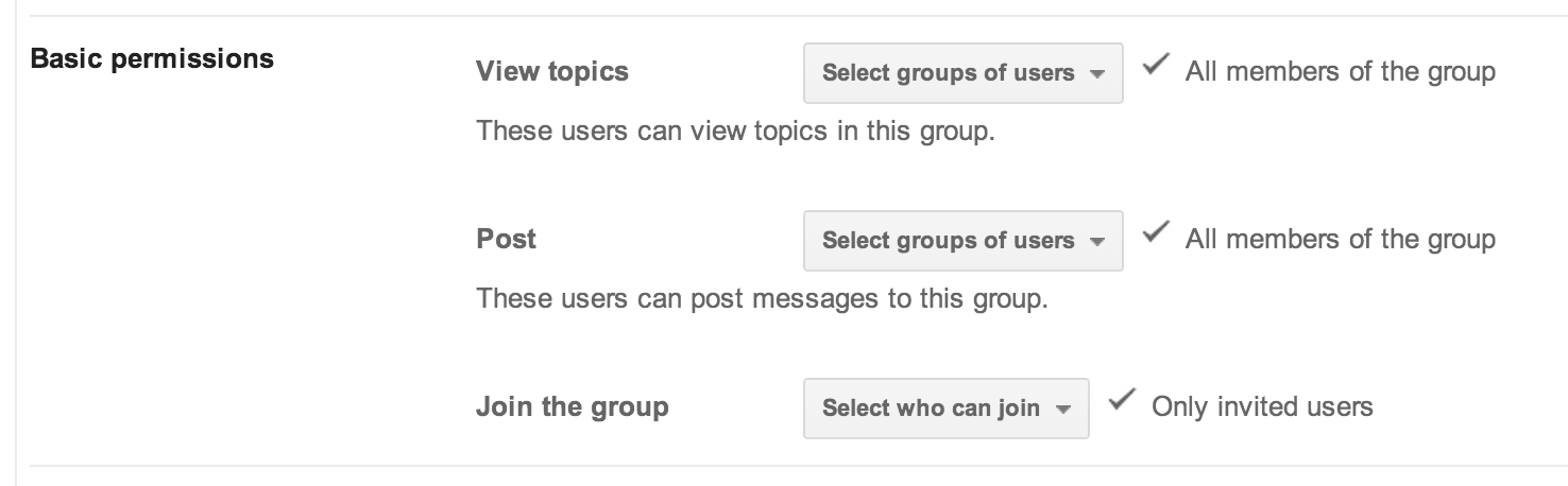 Example Google Group Settings