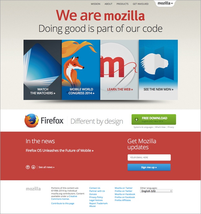 The Mozilla website displayed as intended.