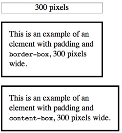The difference between how a block element is rendered with the only difference in style being setting box-sizing to a value of border-box or content-box.