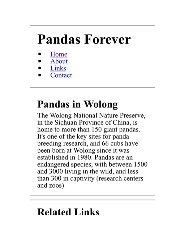 The example site viewed on a narrow screen, about the size of a mobile phone.