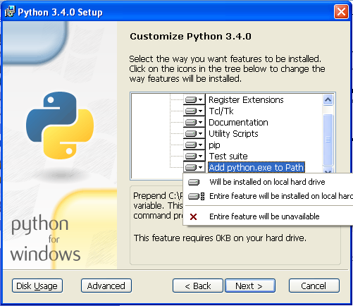 Screenshot of python installer