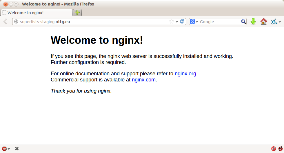 The default “Welcome to nginx!” page